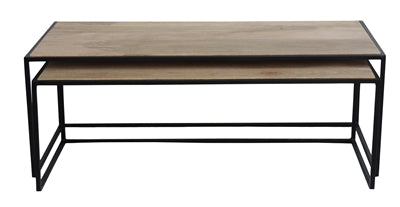BIDK Home Set Of 2 Iron Nesting & Wood Coffee Tables