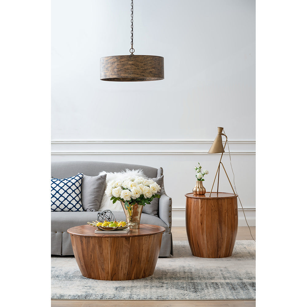 A&B Home Drum Coffee Table With Tray Style Top