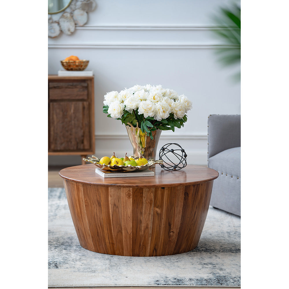 A&B Home Drum Coffee Table With Tray Style Top