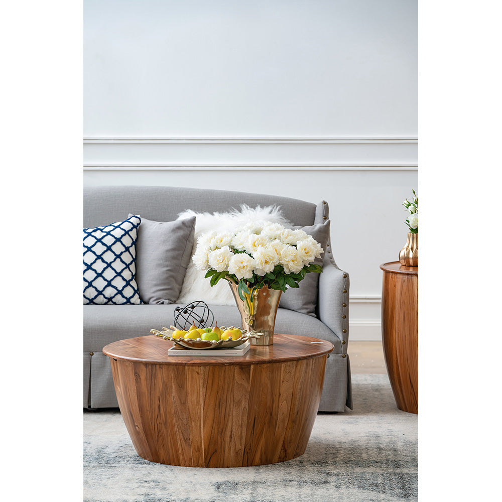 A&B Home Drum Coffee Table With Tray Style Top