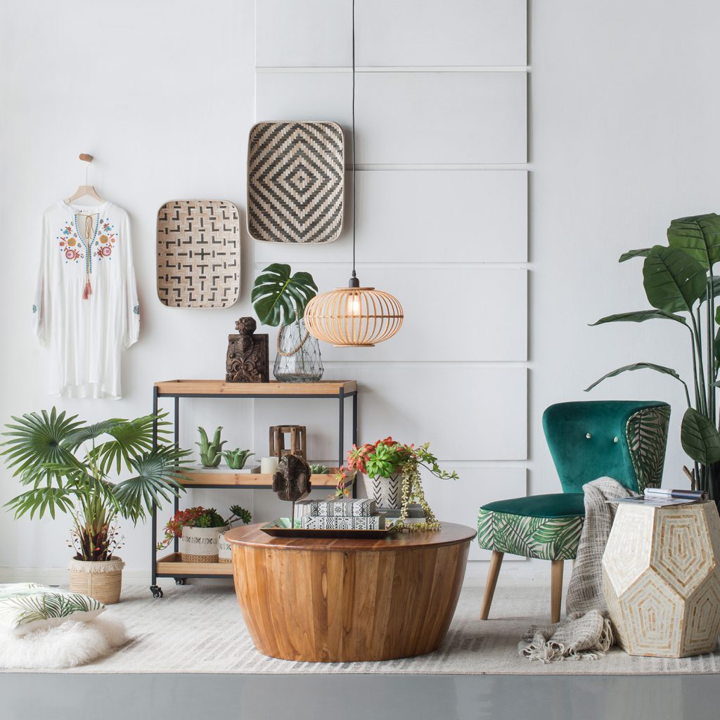 A&B Home Drum Coffee Table With Tray Style Top