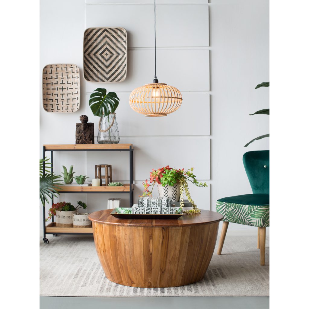 A&B Home Drum Coffee Table With Tray Style Top