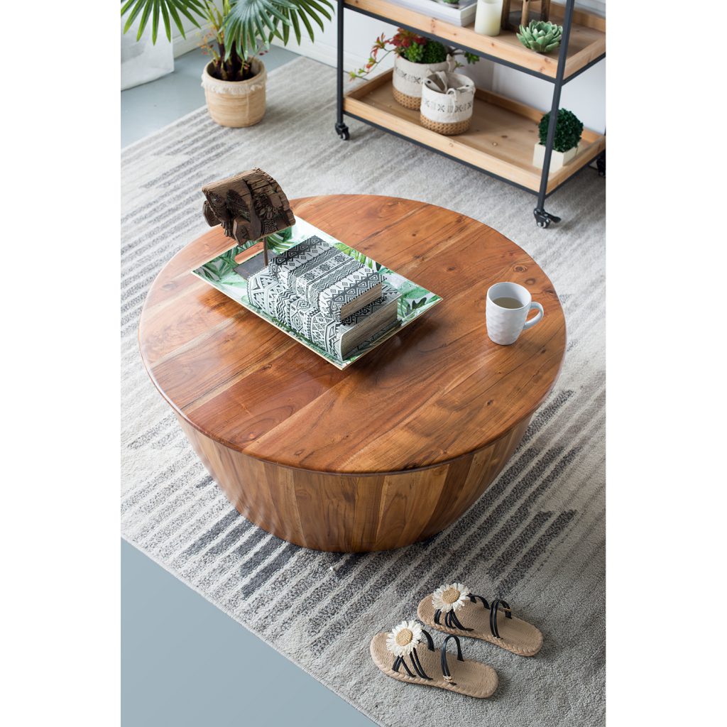 A&B Home Drum Coffee Table With Tray Style Top