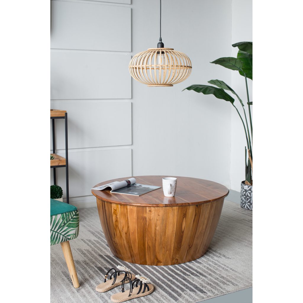 A&B Home Drum Coffee Table With Tray Style Top