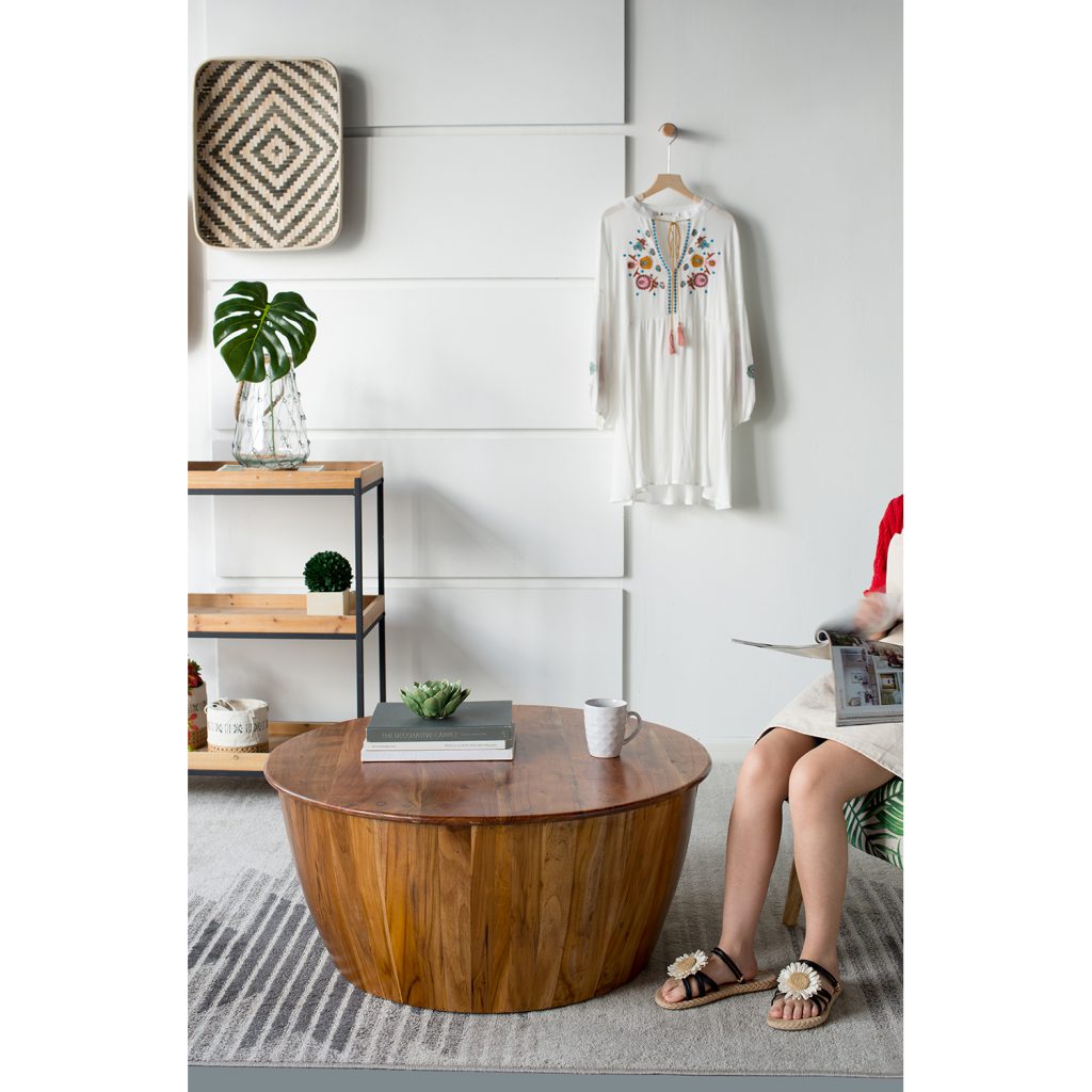 A&B Home Drum Coffee Table With Tray Style Top