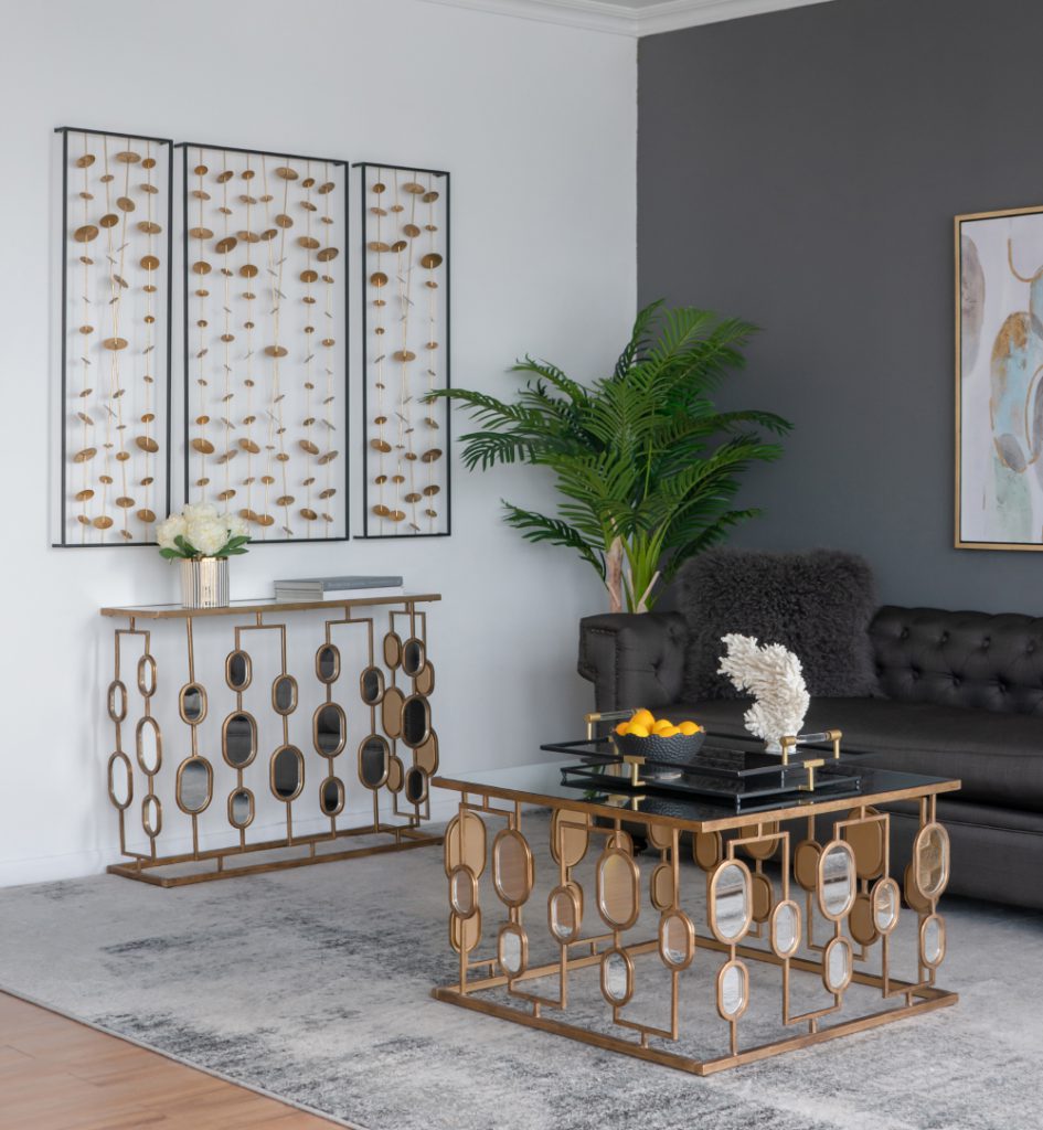 A&B Home Metal Coffee Table With Mirror