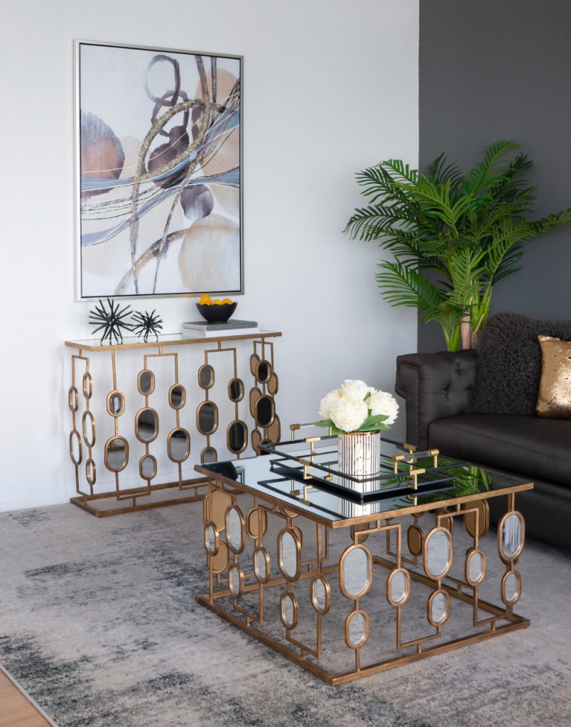 A&B Home Metal Coffee Table With Mirror