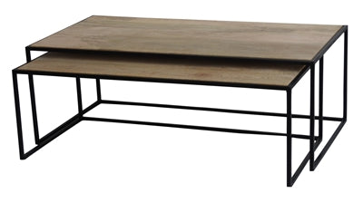 BIDK Home Set Of 2 Iron Nesting & Wood Coffee Tables