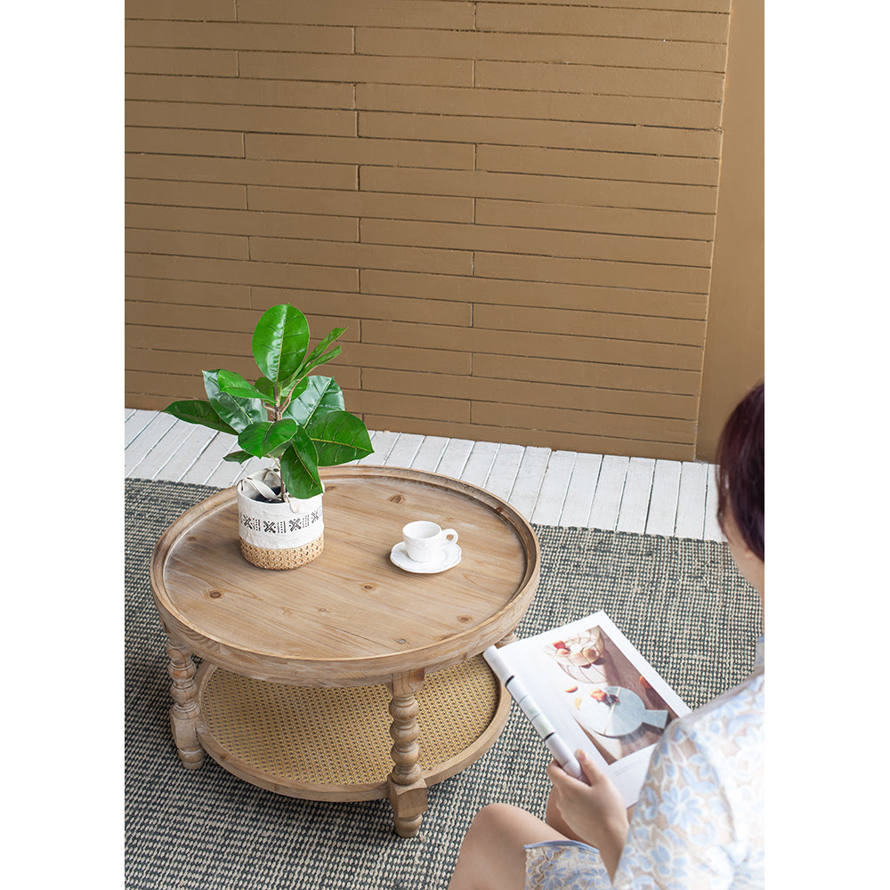 A&B Home Wood Rattan Coffee Table